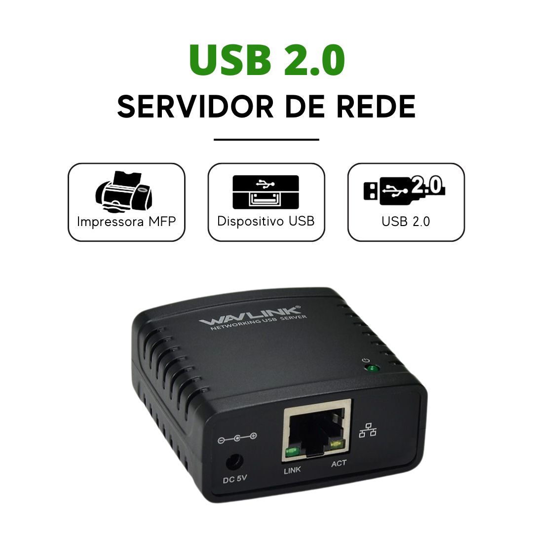 Servidor de Impressão Usb 2.0 Network LPR Print Server, WL-NU72P11 - Wavlink